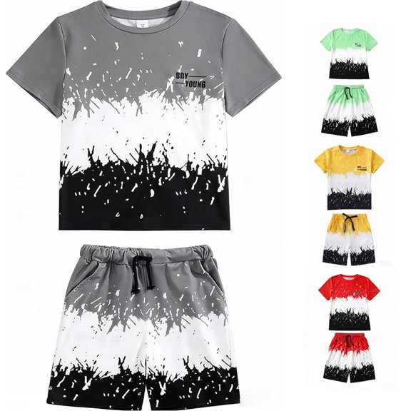 WERYOUNG Boys Summer Outfits Short Sleeve Patchwork T Shirts And Shorts Casual Everyday Wear Two Piece Sets Outdoor Activities Comfortable Clothing Sets 2-3 Years