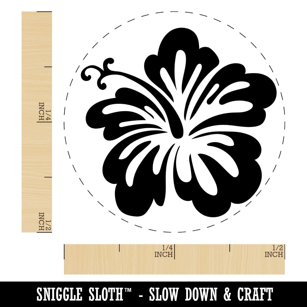 Pretty Hibiscus Flower Tropical Self-Inking Rubber Stamp Ink Stamper - Brown Ink - Mini 1/2 Inch