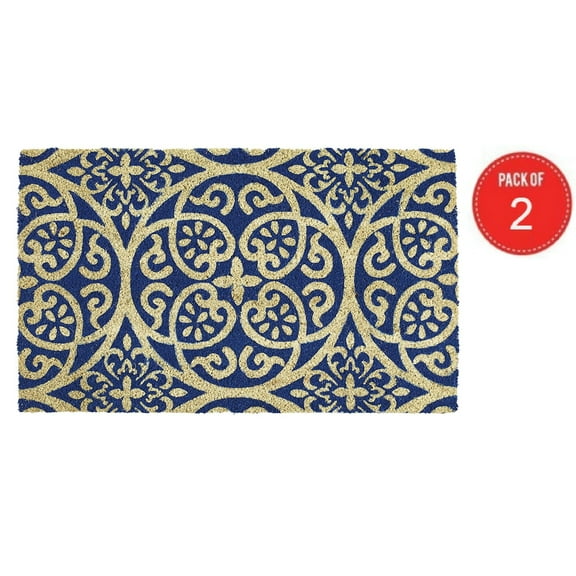 DII Indoor/Outdoor Natural Coir Easy Clean Rubber Non Slip Backing Entry Way Doormat For Patio, Front Door, All Weather - Blue(Pack of 2)