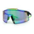 thumbnail image 5 of Mens Color Mirror Oversized Shield Sport MTB Style Plastic Sunglasses Black Green - Green Mirror, 5 of 8