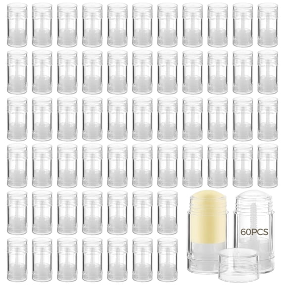 60 Pcs 1 oz Clear Plastic Containers, Refillable Twist-Up Tubes for DIY Lip Balm, Deodorant, Solid Perfume, Bottom Fill Design, 30 ml Empty Stick Bottles