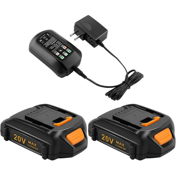 2Pack 20V WA3520 Battery for Worx 20V Lithium Battery PowerShare for WA3520 WA3525 WA3575 WG151s WG155s WG251s WG255s WG540s WG545s WG890 WG891 with 20V Worx Battery Charger