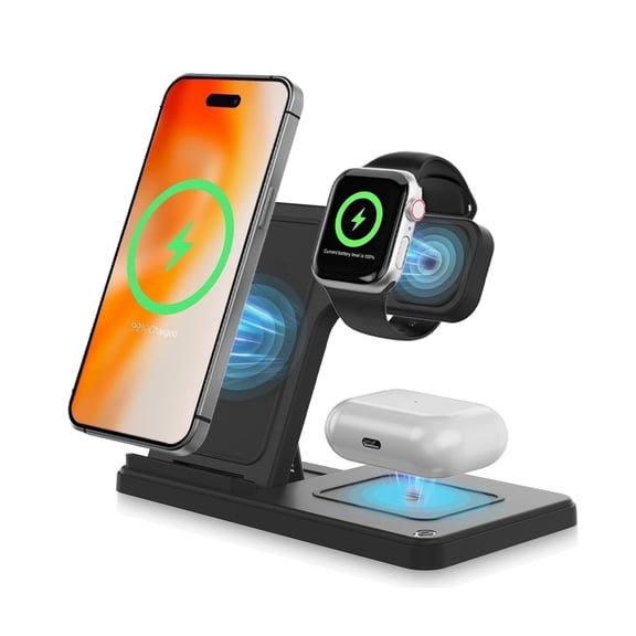 Wireless Charger,3 in 1 Wireless Charging Station, Magnetic Fast Charging Stand Compatible with iPhone 16 15 14 13 12 11 Pro Max Plus XS XR X 8, For Apple Watch and AirPods 3 2 Pro