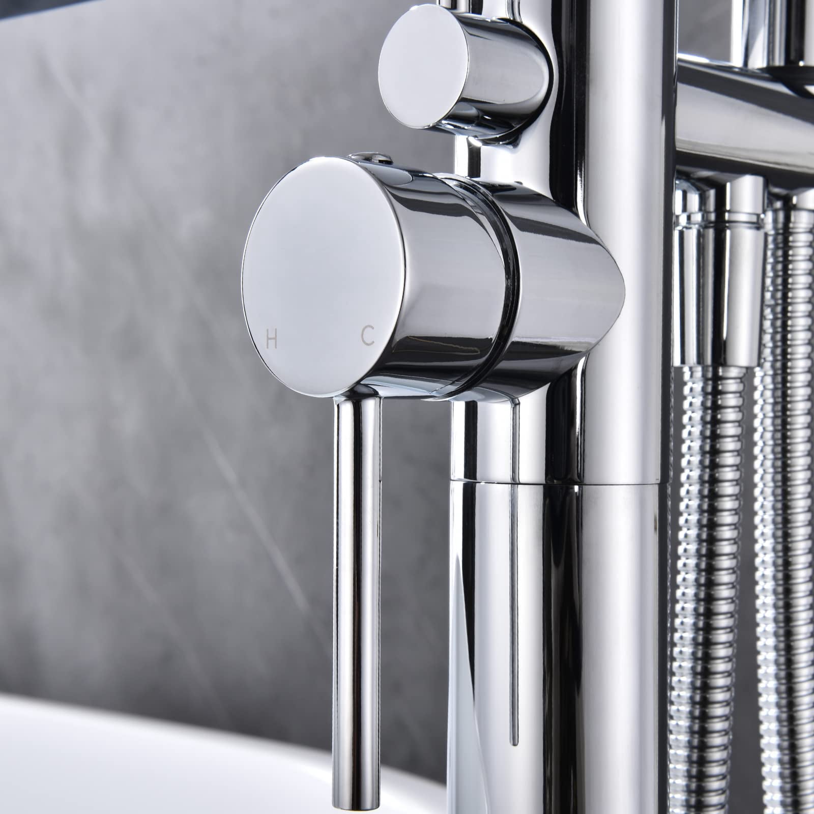 Dawot Freestanding Bathtub Faucet, 2 Function Brass Chrome Tub Filler Chrome Floor Mount Brass, Single Handle Bathroom Faucets with Hand Shower