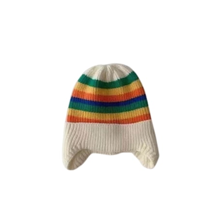 JUNWELL Winter Baby Knit Hat Korean Fashion Striped Rainbow Boys Girls Beanie Cap Warm Ear Protection Elastic Kids Infant Bonnet
