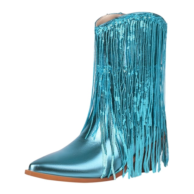 Dsscvnef Bottines pour Femmes à la Mode Bout Pointu Talon Épais Décoration Rétro à Franges sur Chaussures Confortables pour Automne Hiver