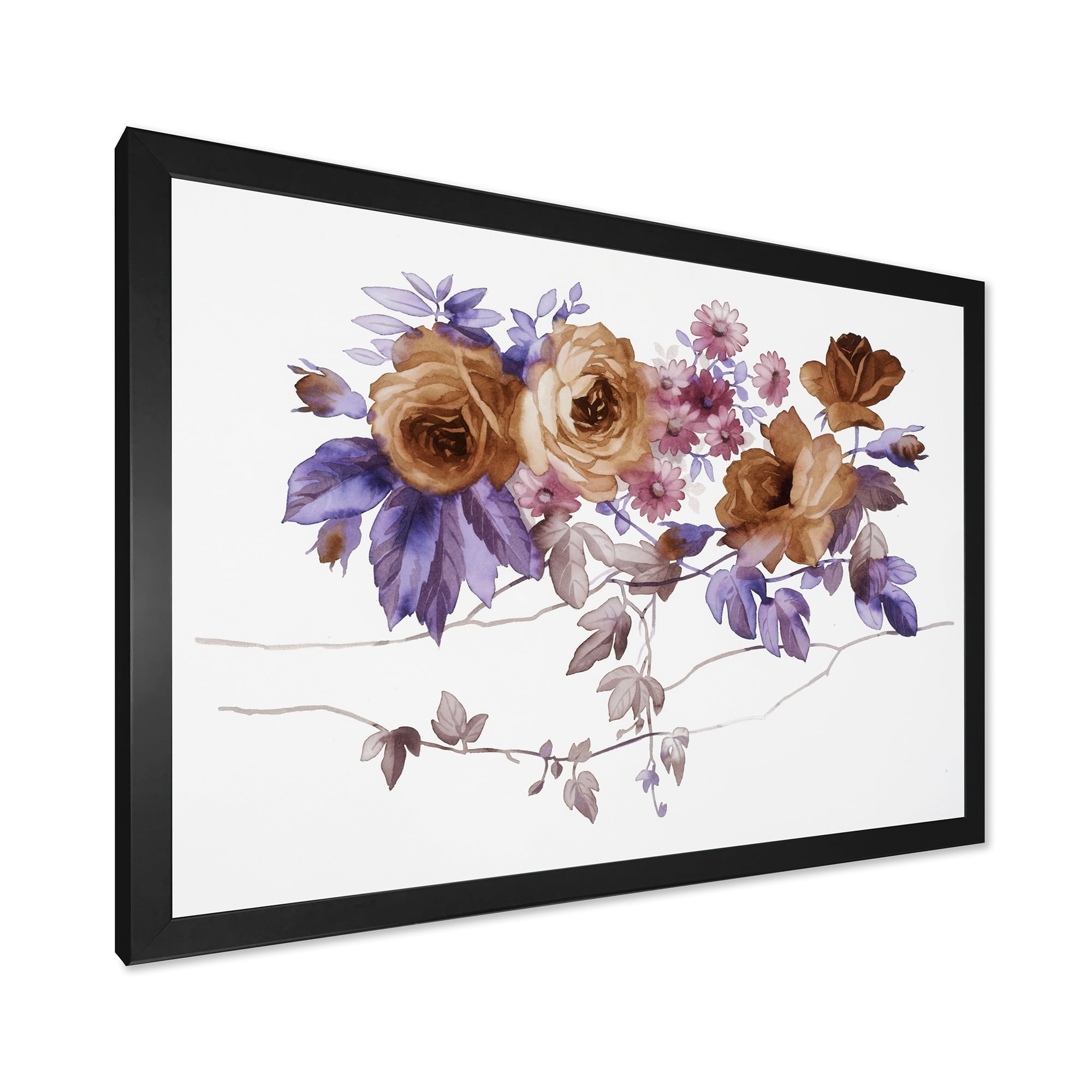 Designart 'Purple Wildflowers On White IV' Traditional Framed Art Print