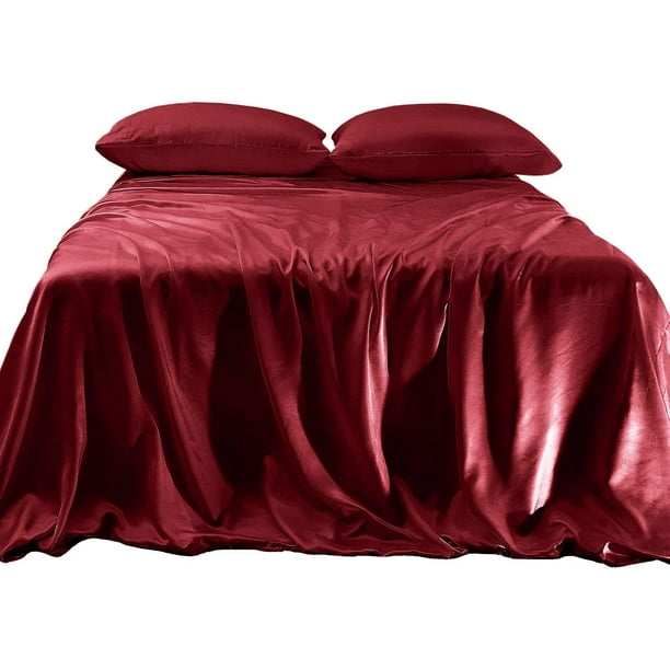 Elegant Comfort Luxurious 4Piece Silky Satin Sheet Set Cooling Soft