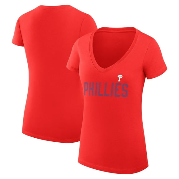 Women's G-III 4Her by Carl Banks Red Philadelphia Phillies Super-Slim Fit Lightweight Dot Print V-Neck T-Shirt