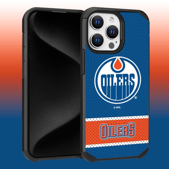 Apple iPhone 15 Pro Max (6.7) - NHL Licensed Edmonton Oilers Team Logo on Jersey Textured Dual Layer Case