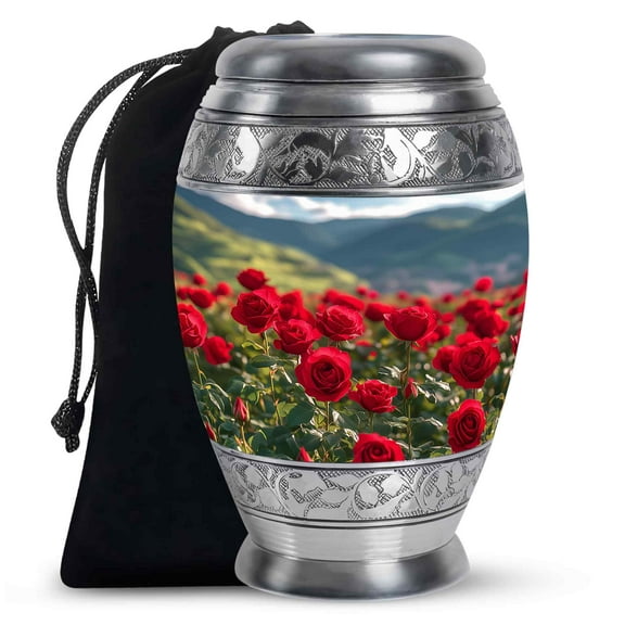 Beautiful Red Rose Large Funeral Urns For Adult Female Ashes - Cremation Memorial Urn For Adult Male Ashes - Decorative Burial Ashes - 10 Inch