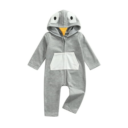 

Kiapeise Baby Romper Cartoon Long Sleeve Hooded Jumpsuit Playsuit with Zipper