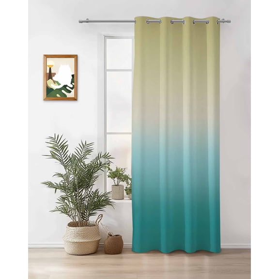 Yellow Cyan Thermal Insulated Blackout Curtains for Bedroom 84 Length Turquoise Gradient Room Darkening Curtain 1 Panel Grommet Window Curtain Drape for Living Room Nursery Room