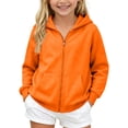 thumbnail image 2 of Resicozy Girls Zip Up Hoodie Sweatshirt Full Zipper Hoodies Jacket Y2K Fall Winter Fashion Solid Color Jackets with Pockets Orange 5XL, 2 of 6