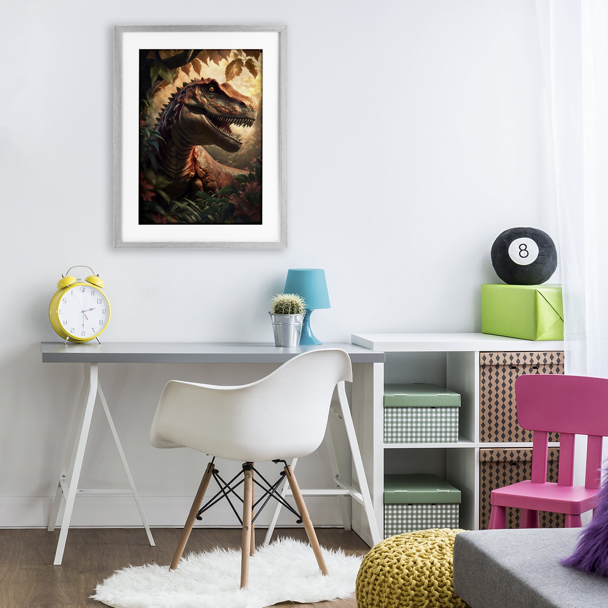 Stupell Industries Jungle Raptor with Ancient Foliage Gray Framed Print Under Glass, design by Creative Studio