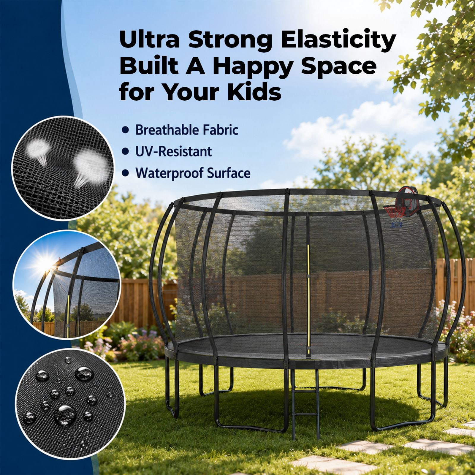 Alvantor 14Ft Trampoline for Kids & Adults, Pumpkin Trampoline with Enclosure Net and Ladder for Backyard Black Red