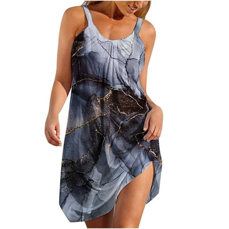 

Women Summer Dresses Womens Spring Dresses Casual Floral Gradient Color Dresses Flowy Sling Tank Dress Sleeveless Crewneck Halter Dress Black Corset Xs