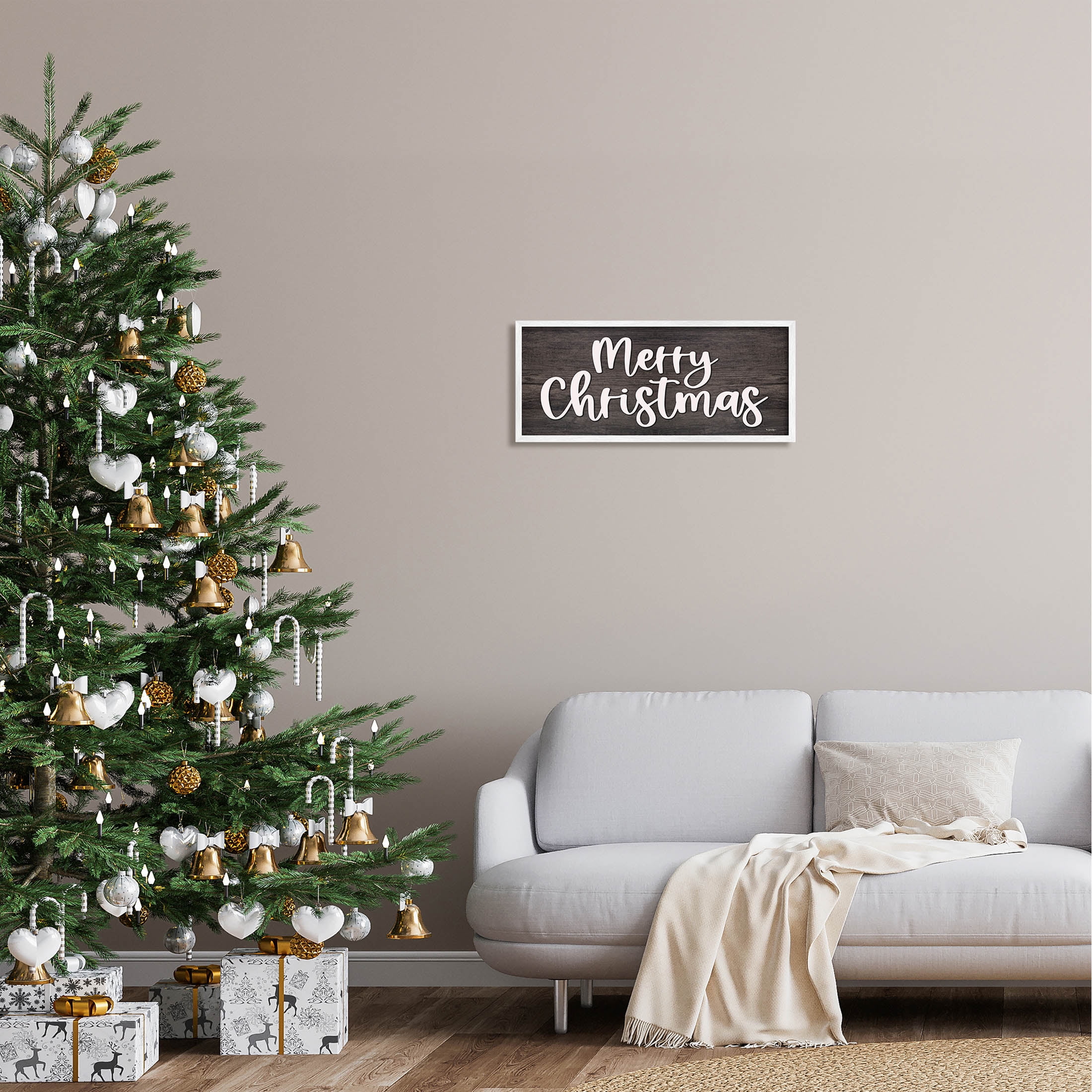 Merry Christmas Farmhouse Phrase Holiday Graphic Art White Framed Art Print Wall Art