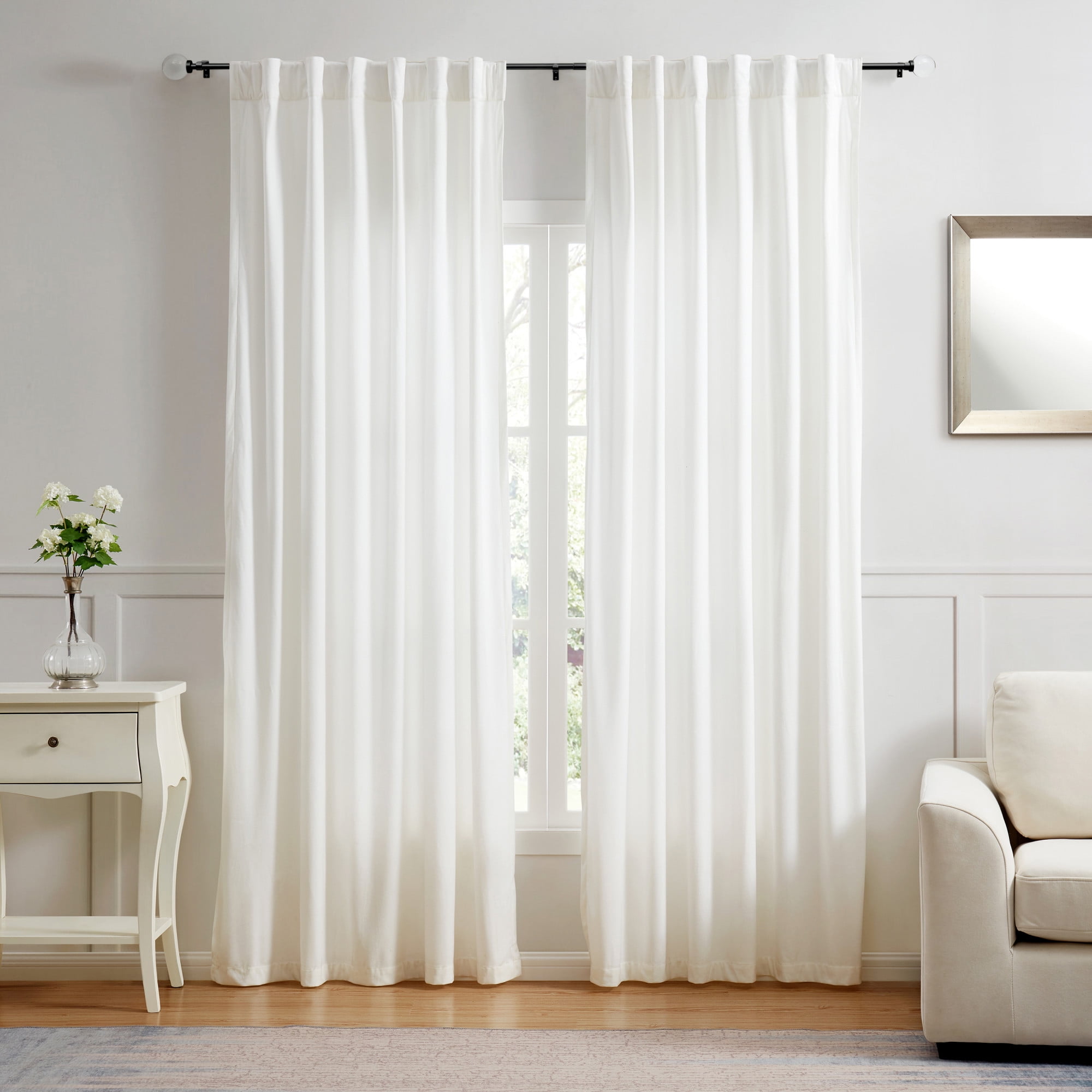 Martha Stewart Beaufort 3/4", Adjustable Curtain Rod and Finial Set, Matte Black, 66'' - 120'' Long