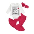 thumbnail image 6 of Douhoow 0-18M Baby Girl Valentine Outfit 2Pcs Letter Print Long Sleeve Romper Red Bell Bottom Pants with Handband, 6 of 9