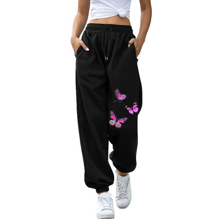 Xinqinghao Baggy Sweatpants For Women Women Printed Casual Pants With Two  Pockets Sports Closed Waist Lace Up Elastic Waist Small Foot Pants
