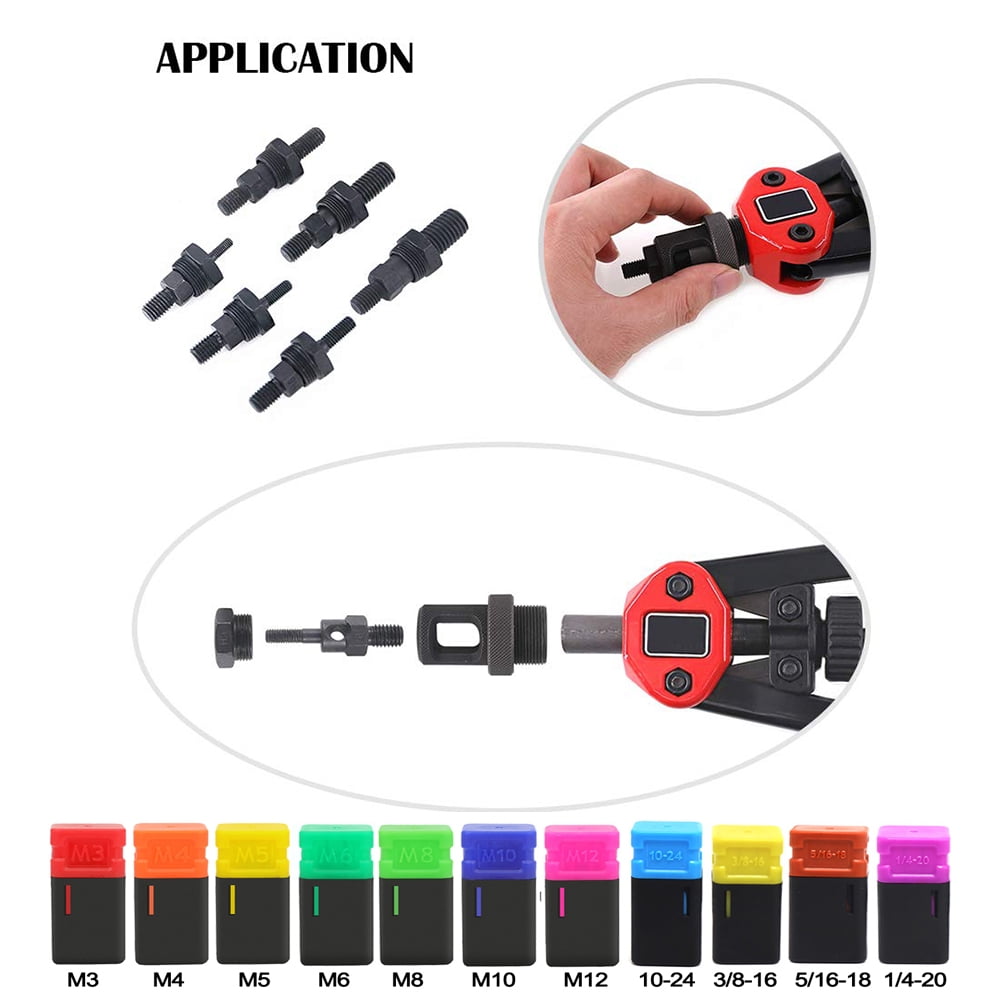 iMeshbean Rivet Nut Tool, 13" Hand Rivet Nut Tool with 11PCS Mandrel Metric M3 M4 M5 M6 M8 M10 M12; SAE 10-24, 1/4-20, 5/16-18, 3/8-16, Ergonomically Design, Rivet Nut Setter Kit