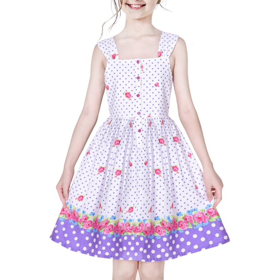 Girls Dress 50s Vintage Rockabilly Button Front Polka Dot 8 Years