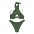 thumbnail image 6 of Women's Bikini Set Halter Neck Underwire Push Up Solid Color Sexy Two Piece Swimsuit for Beach Pool Summer Party,Army Green,L, 6 of 7