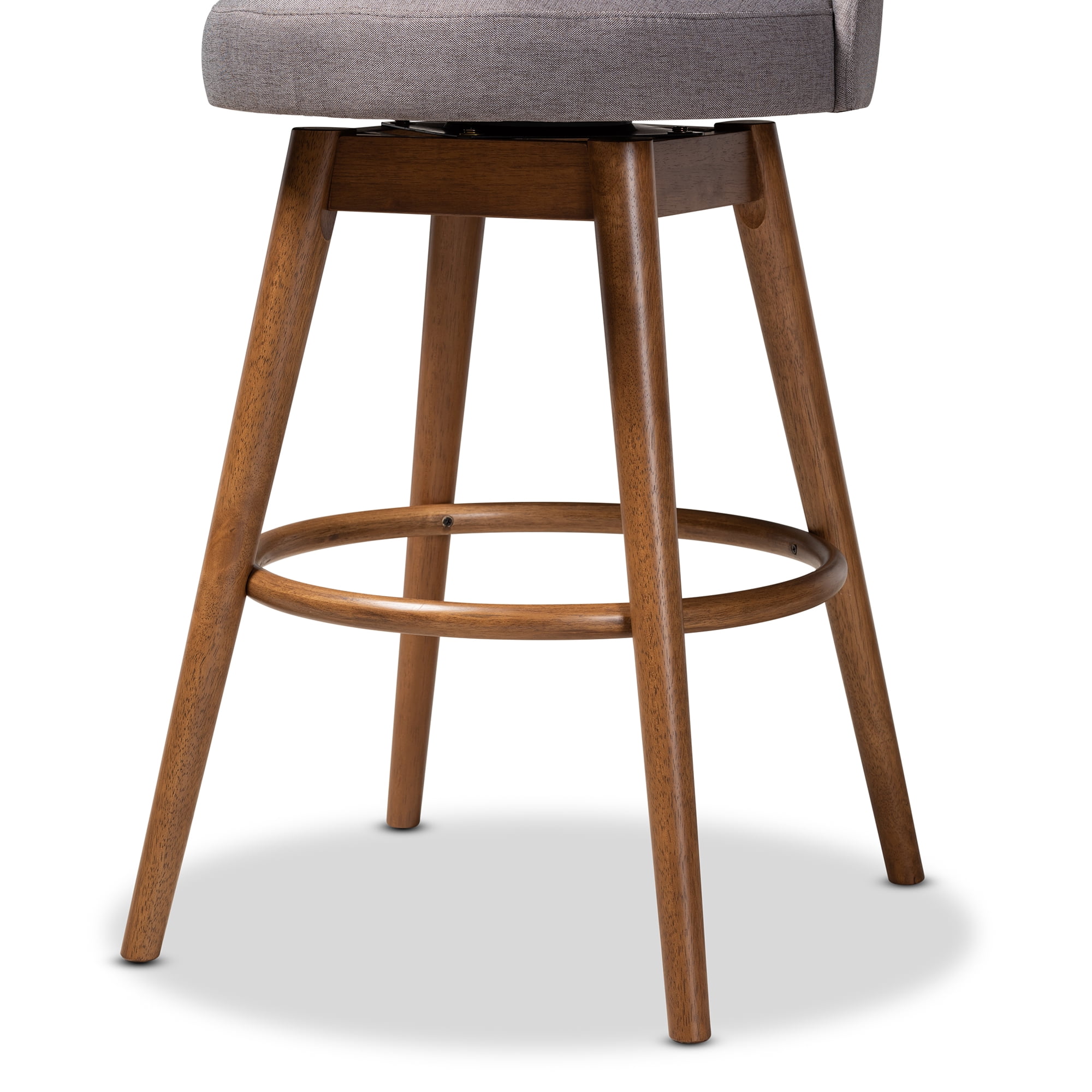 Set of 2 Baxton Studio Carra Mid-Century Modern Grey Fabric Upholstered Walnut-Finished Wood Swivel Bar Stool Set