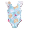 thumbnail image 1 of Xingqing Infant Kid Baby Girl One-piece Swimwear Sleeveless Ruffles Shell Print Swimsuit, 1 of 8