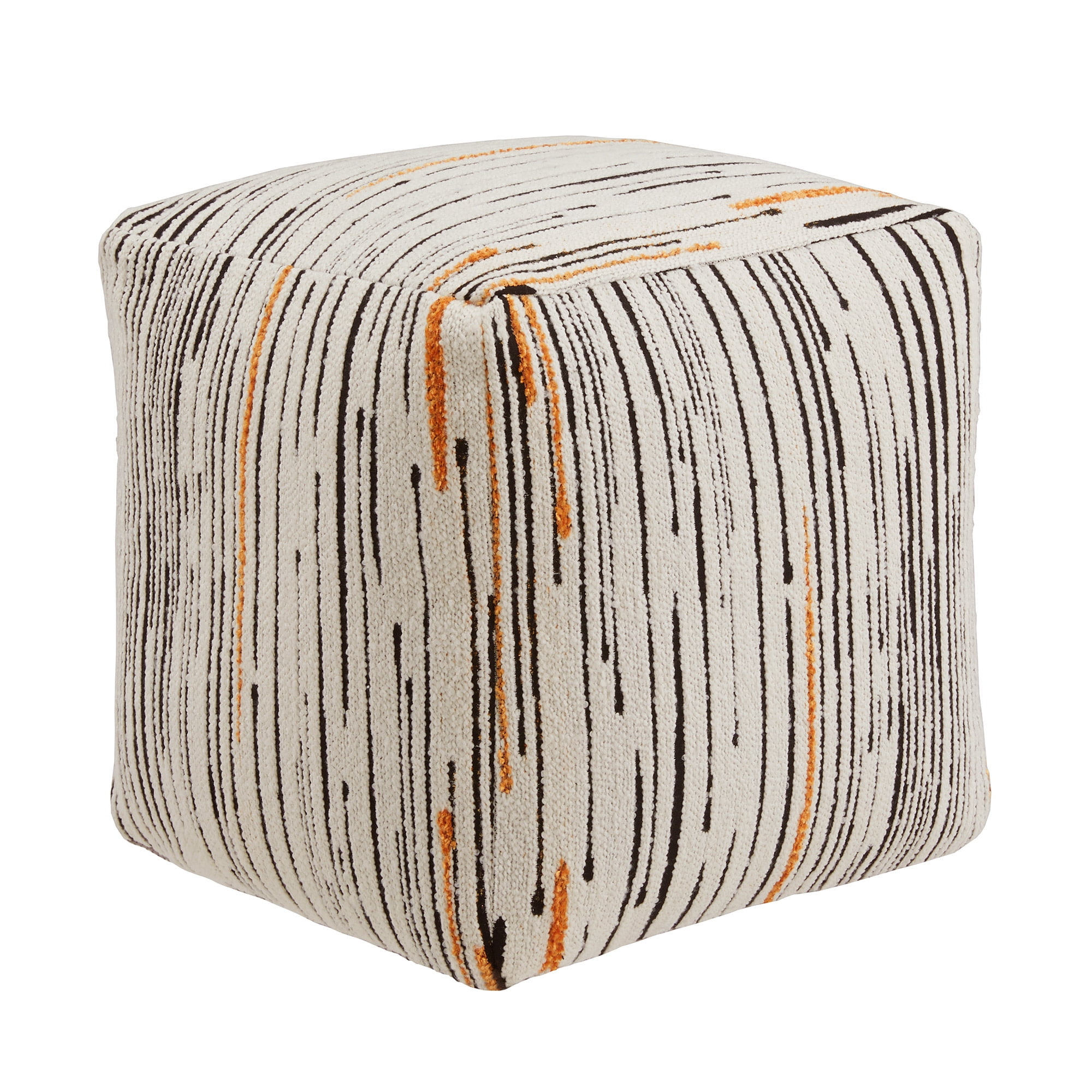 Weston Home Dinant Upholstered Square Pouf Ottoman, Multicolored Line Pattern Fabric