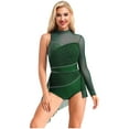 thumbnail image 3 of Kaerm Women's Rhinestones Lyrical Dance Dress Asymmetrical Skirted Leotard Figure Skating Dress Green XXL, 3 of 7