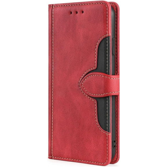 Flip Wallet Bracket Vintage Leather Phone Case for Samsung Galaxy A71 A51 A41 A31 A21S A11 5G 4G, Card Holder, Stand, Color Block Back Cover, Full Protective Shell(Red,A71 4G)