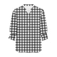 thumbnail image 7 of Htigea Women's Button Down T-Shirts Plaid 3/4 Sleeve Tee with Smocked Cuffs Dressy Notch V-Neck Blouse for Work & Daily Black XXL, 7 of 7