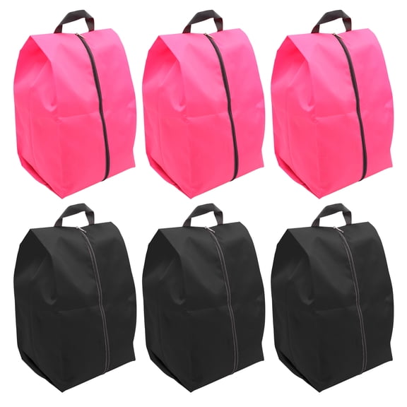 6 Pack Shoe Bags for Travel, Shoe Storage Organizer Pouches with Zipper and Handle, Reusable Waterproof Portable Shoe Bags for Essentials Men Women (Black, Pink)