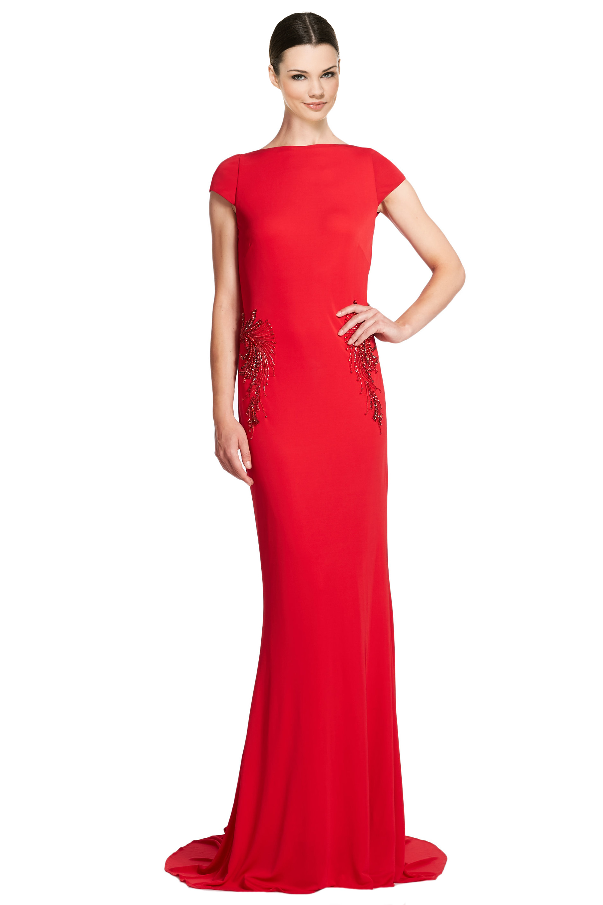 Badgley Mischka Beaded Draped Back Jersey Evening Gown Dress - image 1 of 3