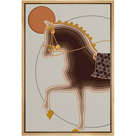 IDEA4WALL Framed Canvas Print Mid-Century Modern Geometric Gold Horse Animals Funny Wall Art Preppy Room Decor Bohemian Colorful Relax/Zen Artwork - Natural 24"x36"