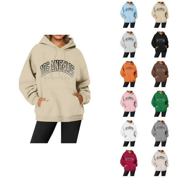 Los Angeles Hoodies for Women Long Sleeve Graphic Y2K Hoodie with Pockets Streetwear Hooded Sweatshirt Pullover Tops