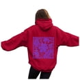 thumbnail image 6 of Women Blouses Winter Loose Fit Hooded Long Sleeve Puff Cold Shoulder Drawstring Floral Hoodie Cotton Hoodies (Red,L), 6 of 7