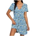 thumbnail image 2 of Livrdious Summer Dresses for Women Casual V Neck Short Sleeve A-Line Midi Dress Boho Beach Floral Print Sundress, 2 of 7