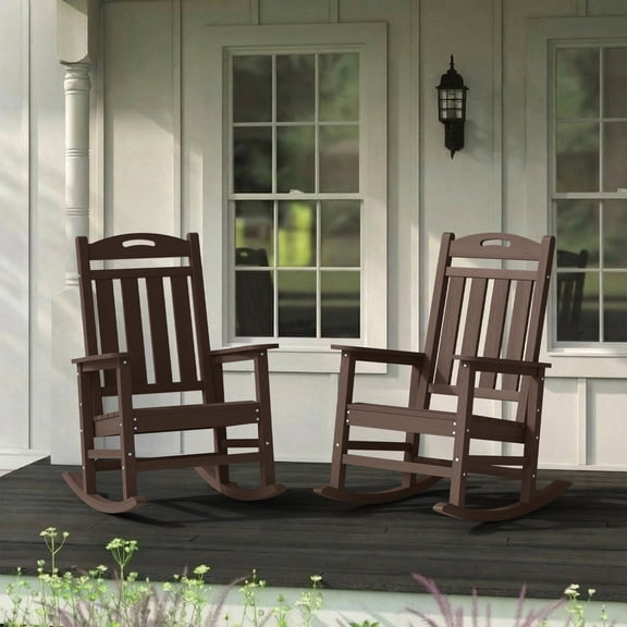 Oversized Outdoor Rocking Chairs, HDPE High Back Patio Rocker, Brown