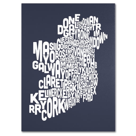 Trademark Art 'SLATE-Ireland Text Map' Canvas Art by Michael Tompsett