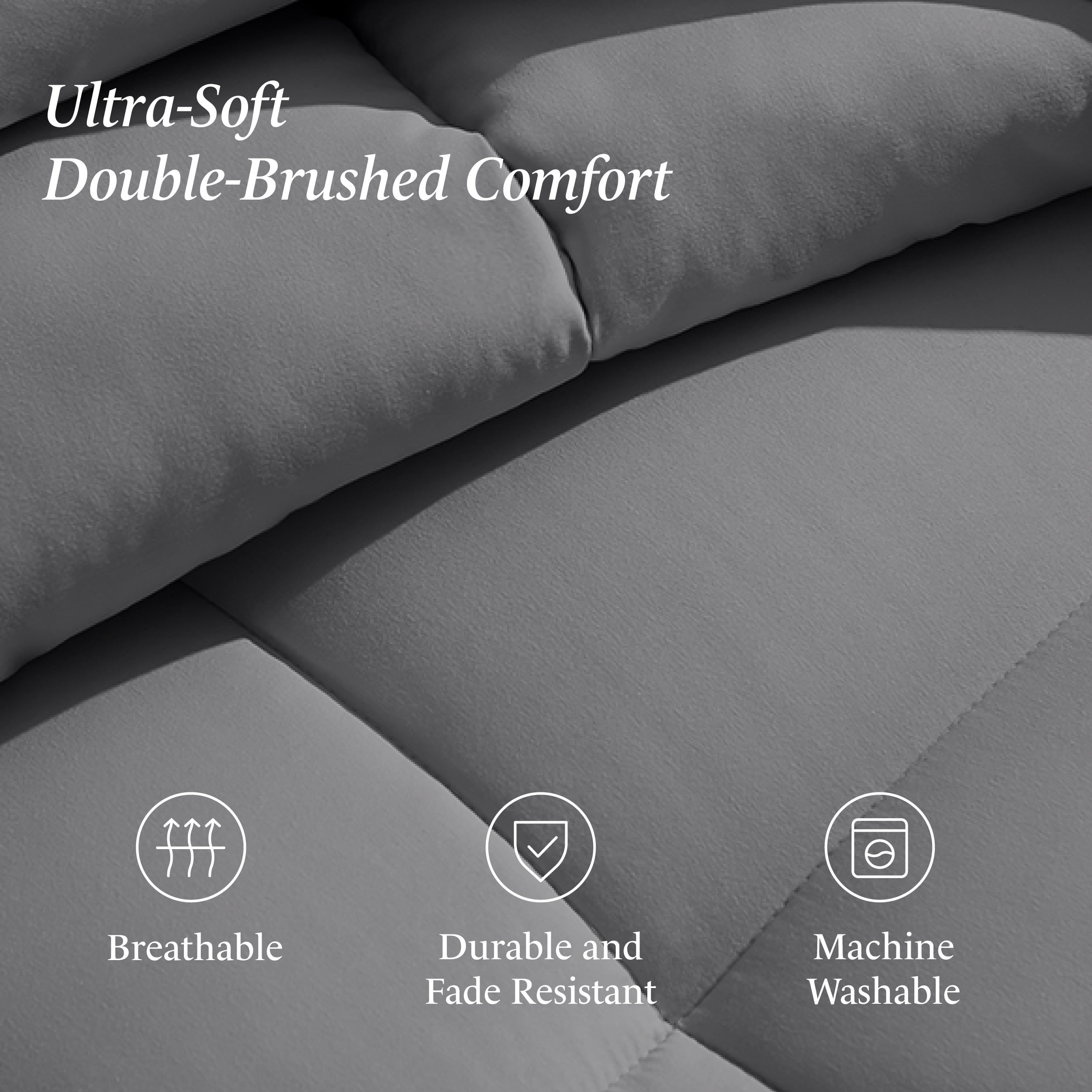 Ivy Union Comforter Set - Box Stitch - Easy Care Ultra-Soft Microfiber - All Season Warmth - Bedding Comforter - Cal King - Grey