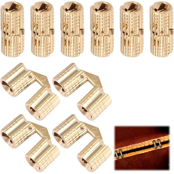 10Pcs 8mm Hidden Brass Barrel Hinges – 180 Degree Opening Concealed Furniture Hinges, Mini Hardware with Screws for Wooden Box/Jewelry Box/DIY Hand Craft  Z