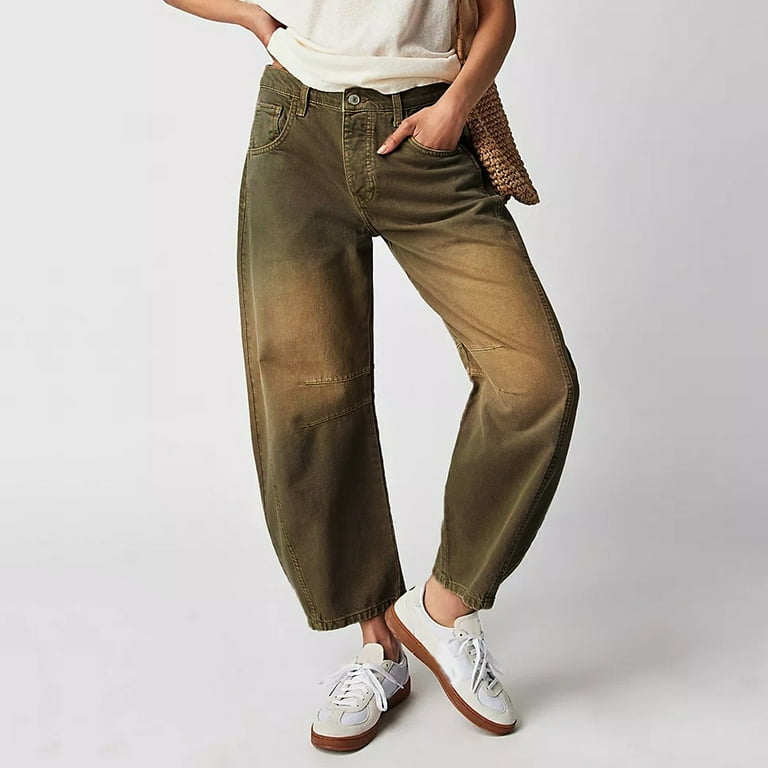 GYUJNB Barrel Jeans Women Mid Rise Barrel Leg Pants, Wide