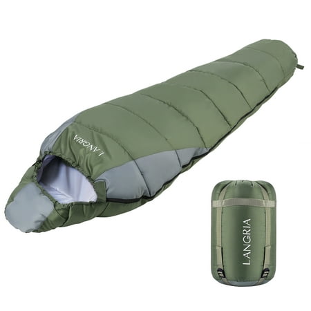 LANGRIA Mummy Sleeping Bag, 3 Season Compact Sleeping Bags for Adults, Indoor/Outdoor Lightweight Sleeping Bag for Sleepover Camping Backpacking Hiking Festival with Compression (Best Backpacking In Canada)