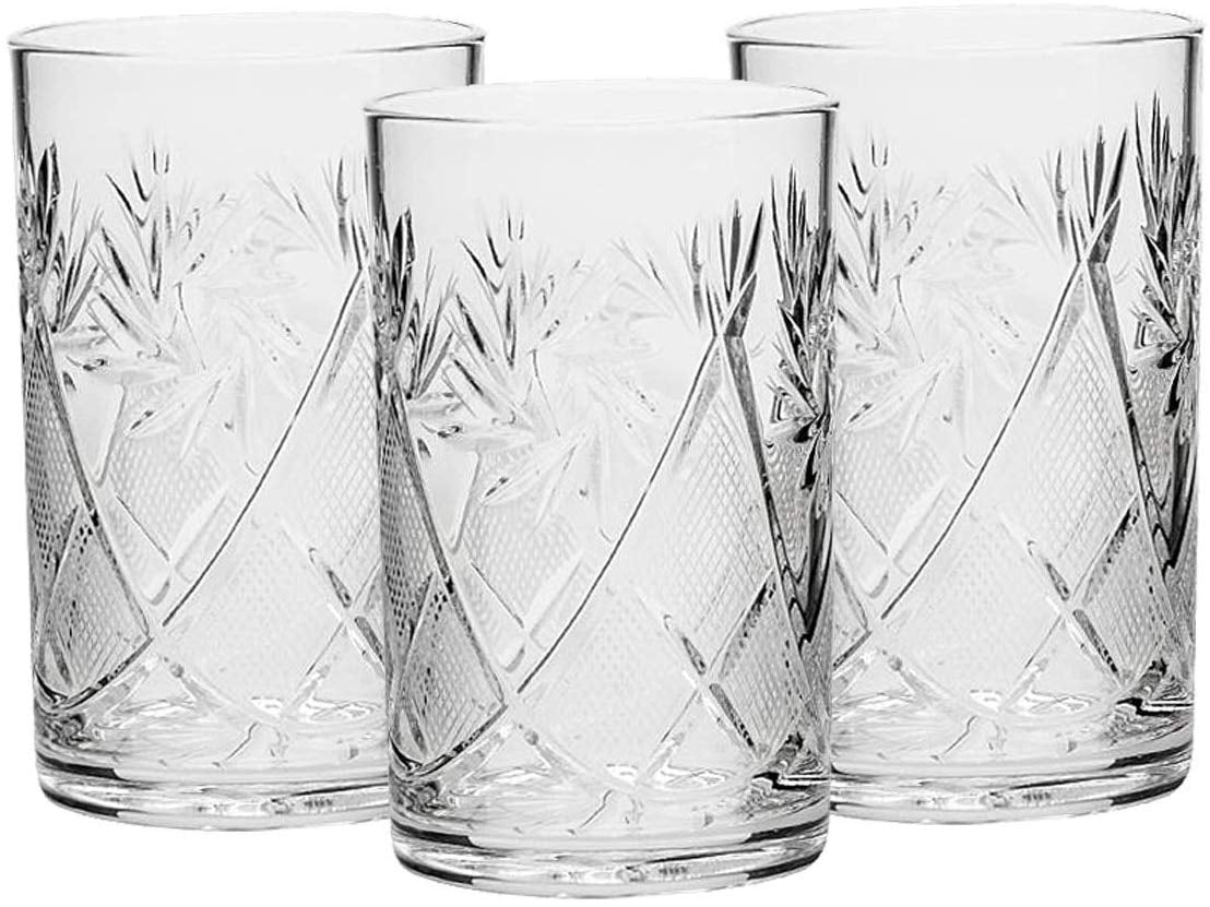 GL5107 3 Russian Crystal HOT TEA Glasses for Metal Glass Holder Podstakannik 