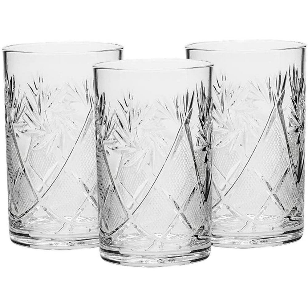 3 Russian CUT Crystal HOT TEA Glasses for Metal Glass Holder