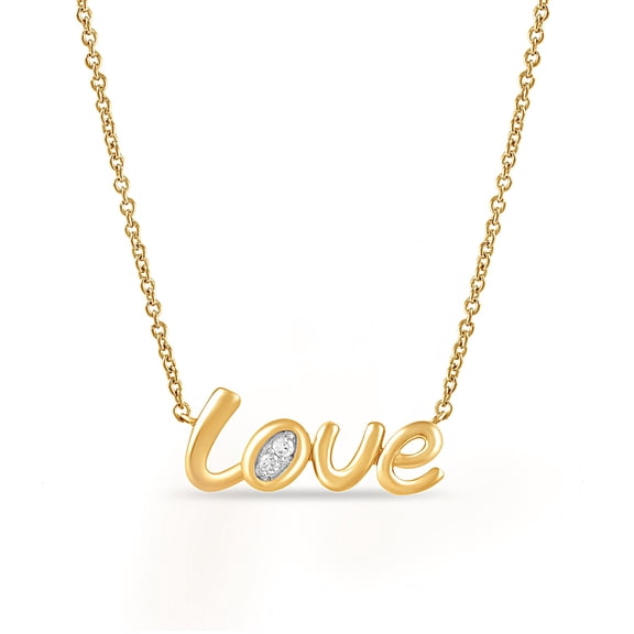 Brilliance Fine Jewelry Lab-Grown Diamond "Love" Pendant Necklace in Yellow Gold-Plated Silver