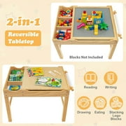 Kadyn Kids Multi Activity Play Table Wooden Building Block Desk with Storage Paper Roll-Natural